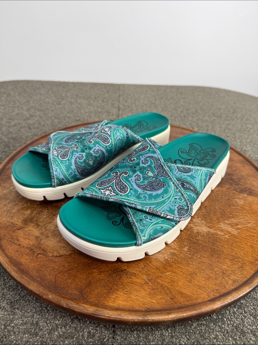 Alegria Sandals Wm 40 US 9.5-10 Heritage Sport Slide AIR 838 Green Paisley